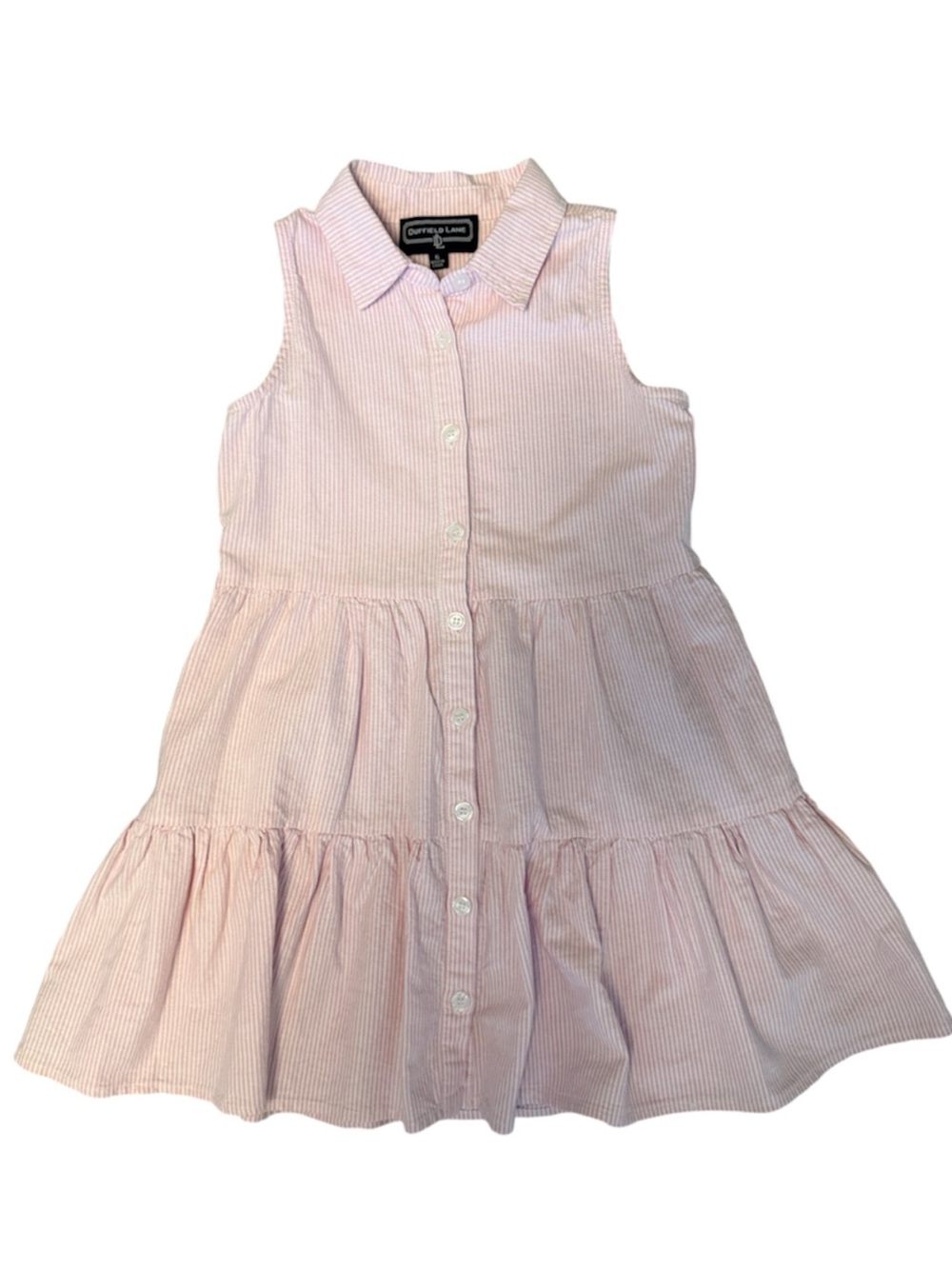 Duffield Lane Light Pink Striped Tiered Sleeveless Dress
